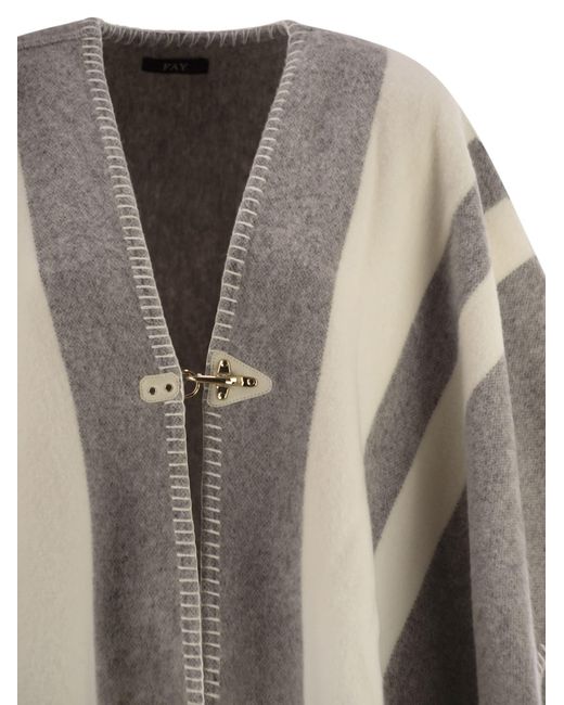 Fay Black Wool Poncho With Hook