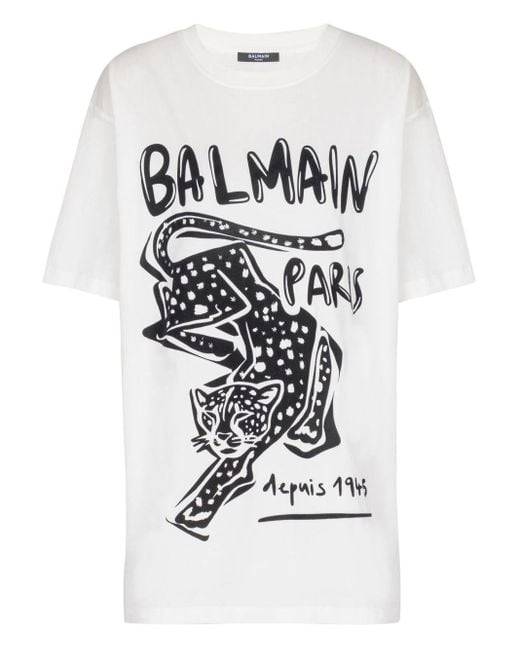 Balmain White Leopard Print T-Shirt