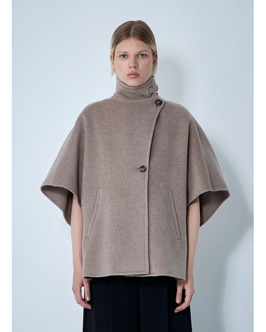Max Mara Women's Gray Cashmere Logo Motif Poncho