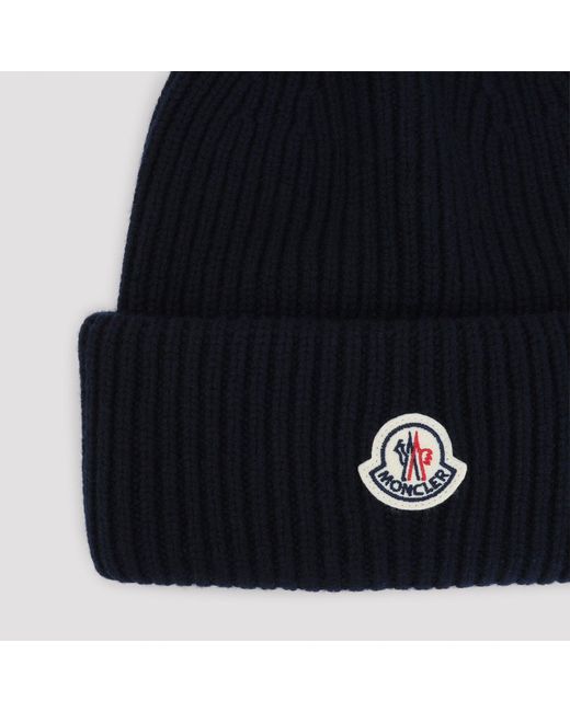 Moncler Blue Virgin Wool Hat for men