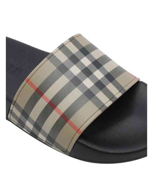 Burberry Gray Check Sliders