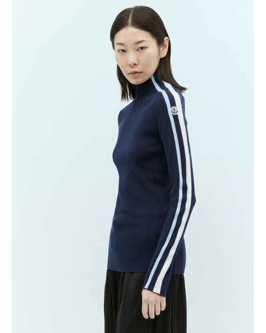 Moncler T Neck Wool Sweater in Blue Lyst
