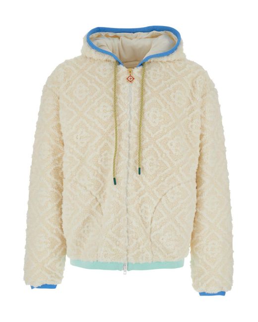 Casablanca White Jacket With All-Over Monogram And Fixed Hood for men