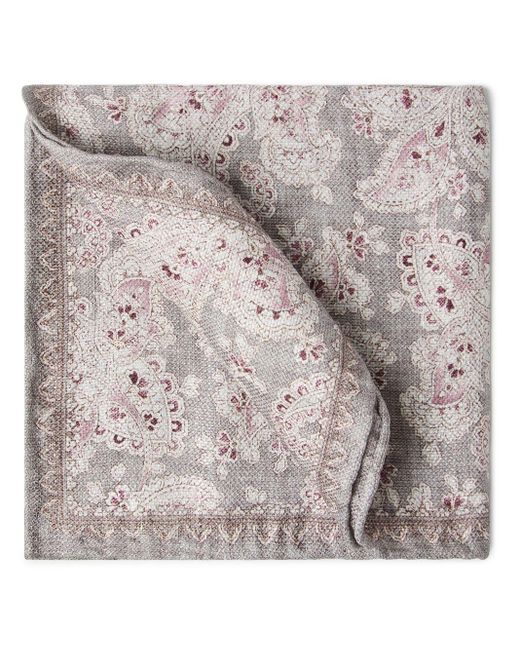 Brunello Cucinelli Gray Silk And Linen Square Pocket Handkerchief for men