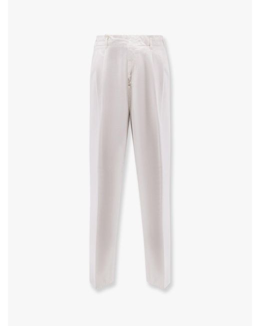 Brunello Cucinelli White Tailor Fit Cotton Trousers for men