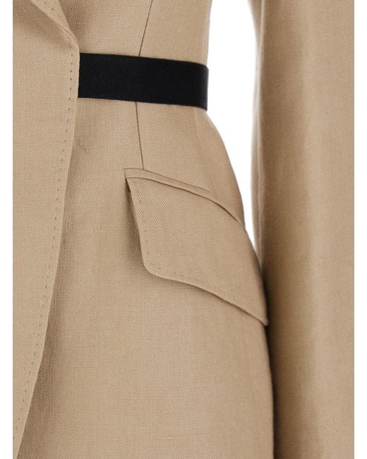 Max Mara Natural 'Fionda' Linen Jacket With Notched Revers And Adjustabl