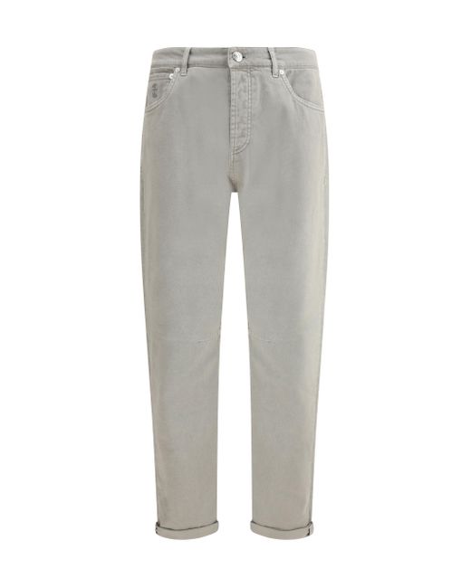 Brunello Cucinelli Gray Pants With Turn-Up Hem for men