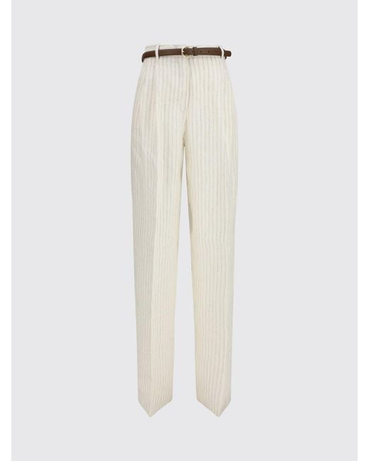 Max Mara White Striped Linen Blend Trousers