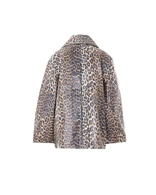 Ganni Gray Laminated Leopard Jacket