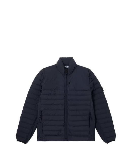 Stone Island Blue Quilted Jacket With Logo Patch for men