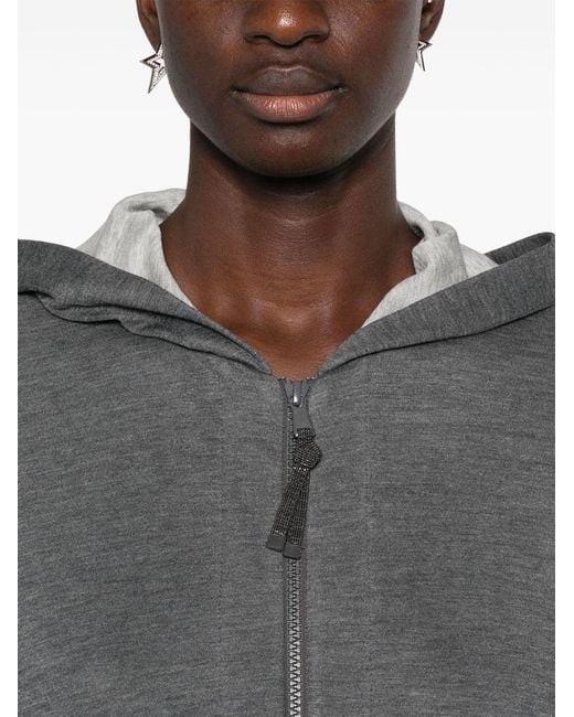 Brunello Cucinelli Gray Cotton And Silk Blend Hooded Zipped Cardigan