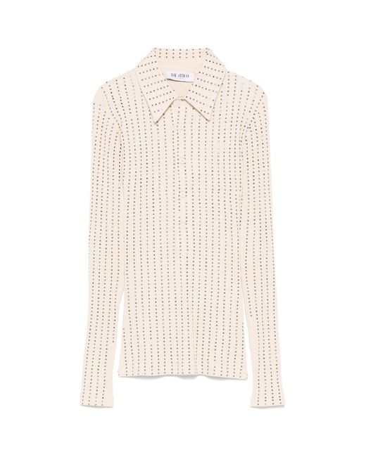 The Attico White Rhinestone-Embellished Polo Shirt
