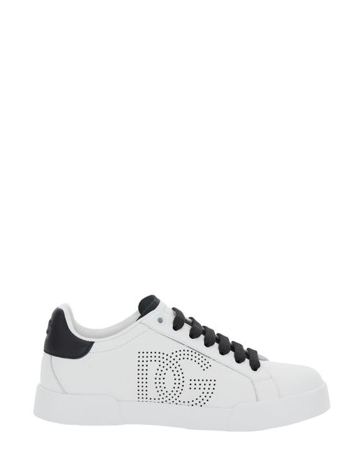 Dolce & Gabbana White 'Portofino Light' Sneakers With Perforated Logo On The Side And Logo Patch On The Tongue