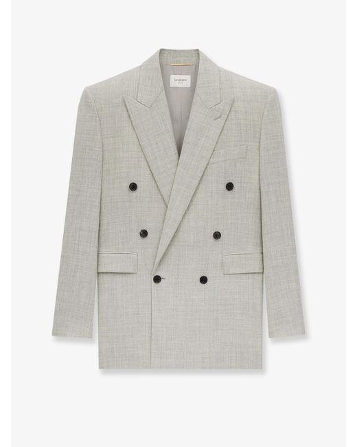 Saint Laurent White Certified Wool Double-Breasted Blazer