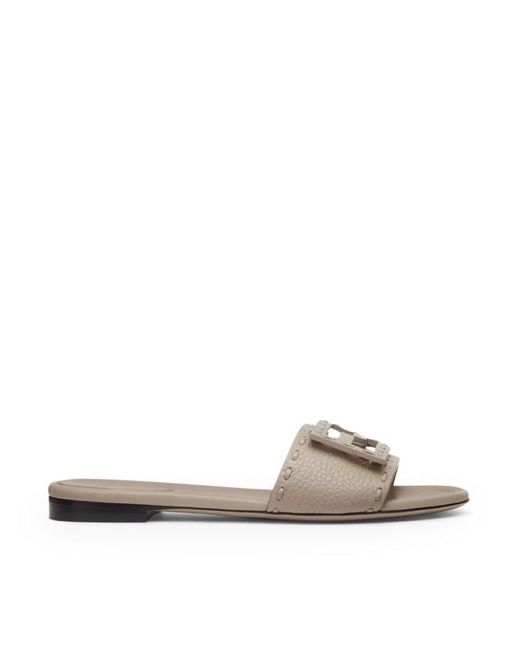 Fendi White Dove Leather Baguette Slippers