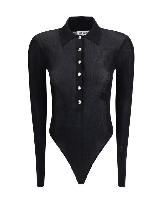 Self-Portrait Black Knit Bodysuit