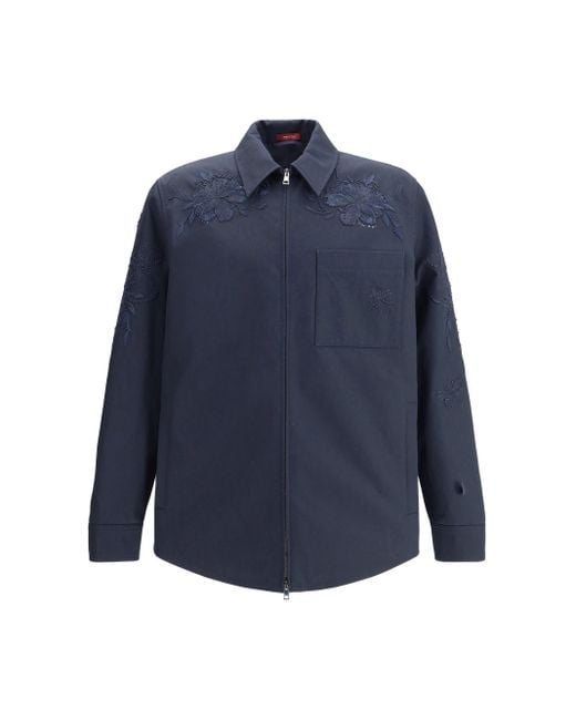Gucci Blue Cotton Jacket With Embroidery for men