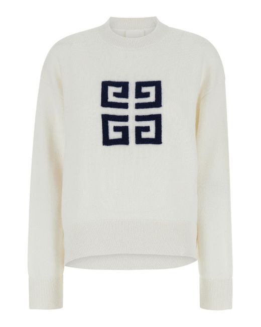 Givenchy Men's White Crewneck Sweater With 4G Logo On The Front
