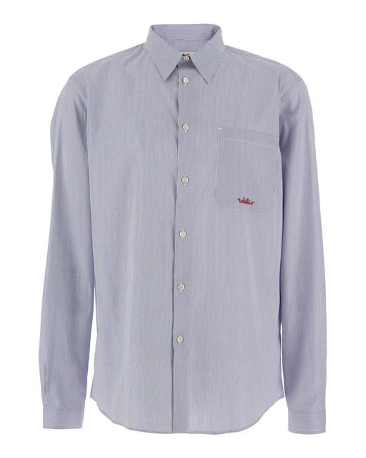 Valentino Blue Light Shirt With Classic Collar And All-Over Striped Motif for men