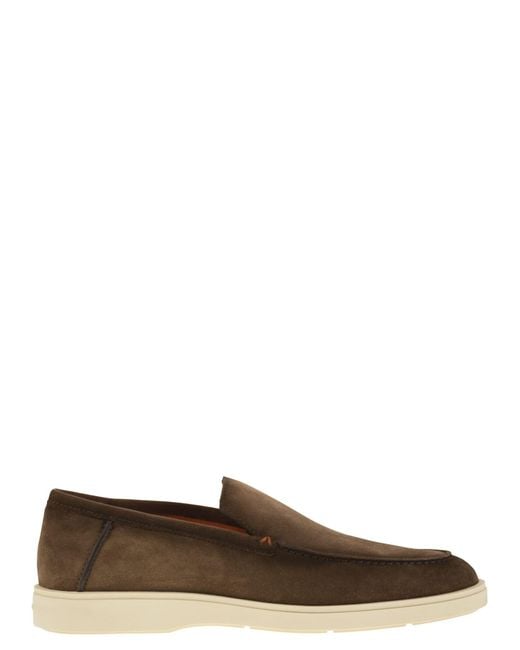 Santoni Brown Suede Moccasin for men