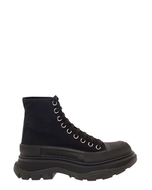 Alexander McQueen Black 'Tread Slick' High Top Sneakers With Oversized Platform for men