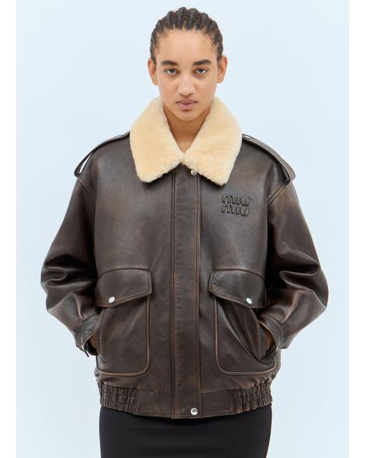 Miu Miu Gray Padded Leather Jacket