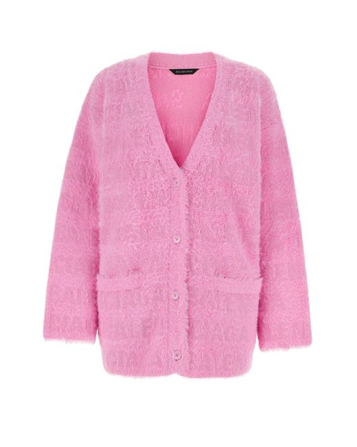 Balenciaga Pink Stretch Wool Blend Cardigan