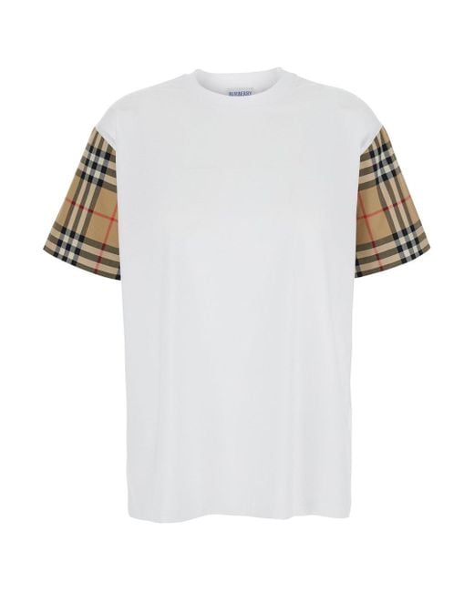 Burberry White T-Shirt With Vintage Check Motif On The Sleeves for men