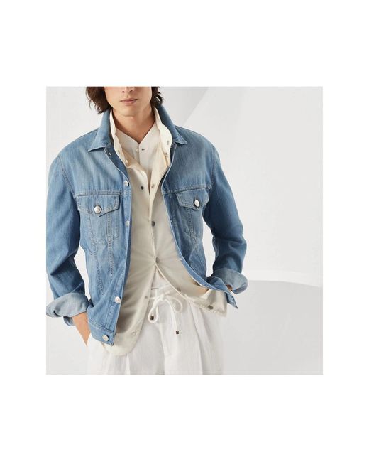Brunello Cucinelli Blue Button Up Denim Jacket for men