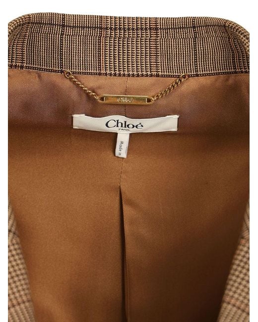 Chloé Brown Tailored Double-Breasted Checked Wool Jacket