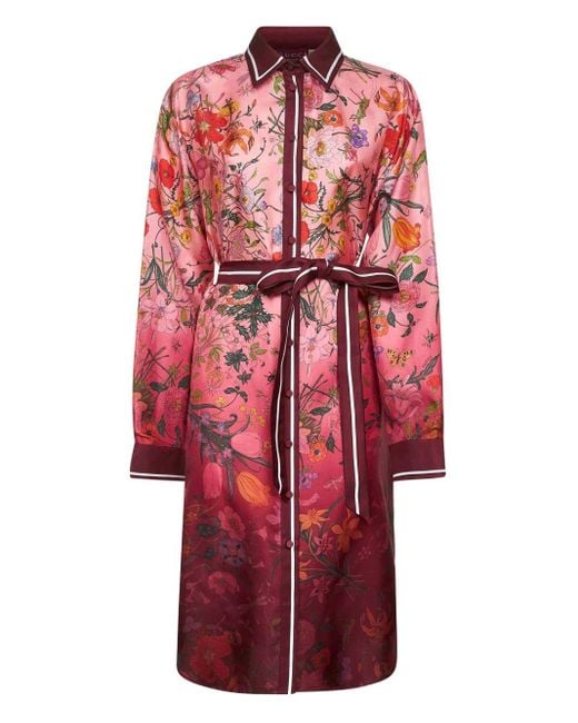 Gucci Red Printed Silk Twill Shirt Dress