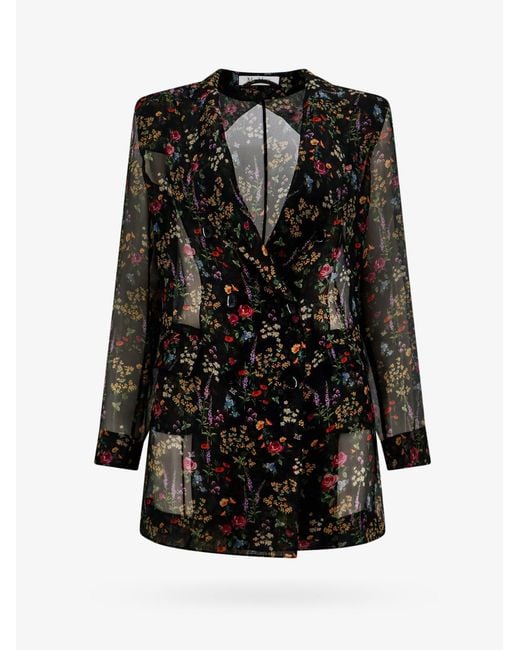 Max Mara Black Silk Blazer With Floral Print
