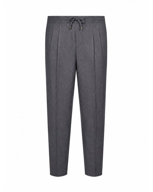 Brunello Cucinelli Gray Drawstring Trousers Medium Virgin Wool for men