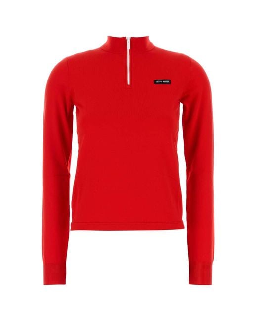 Miu Miu Red Stretch Nylon T-Shirt