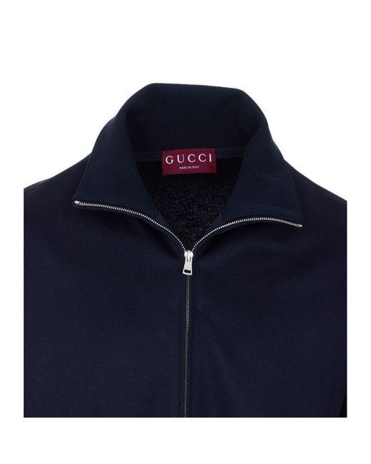 Gucci Blue Technical Jersey With Web Zipped Jacket for men