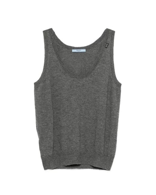 Prada Gray Cashmere V Neck