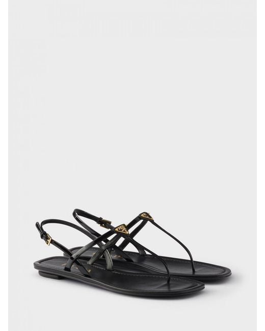 Prada White Leather Logo Thong Sandal