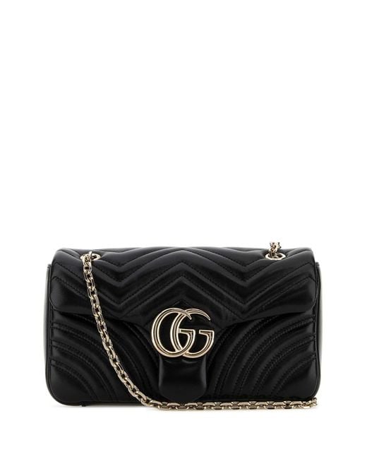 Gucci Black Nappa Leather Medium GG Marmont Shoulder Bag