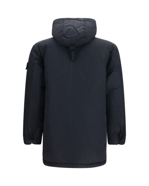 Stone Island Blue Long Down Jacket for men