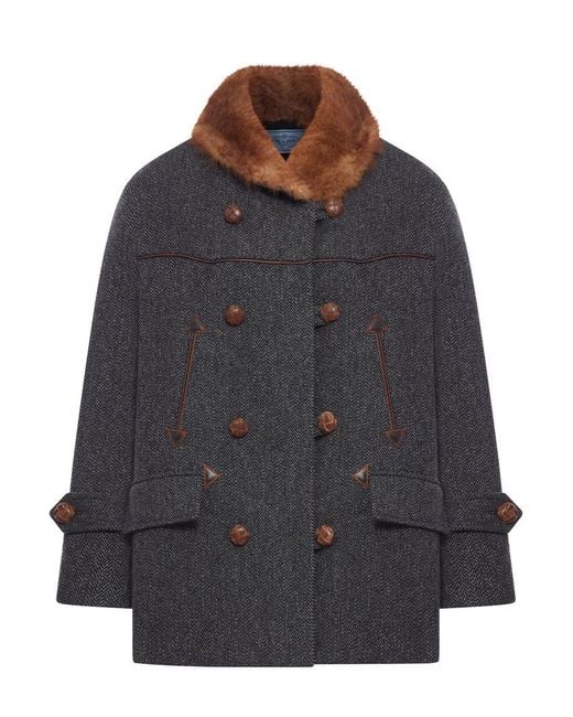 Prada Gray Chevron Wool Coat