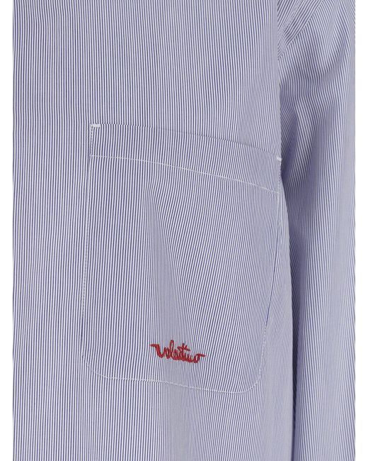 Valentino Blue Light Shirt With Classic Collar And All-Over Striped Motif for men