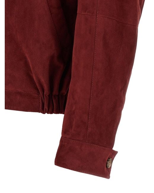 Brunello Cucinelli Red Lamb Leather Jacket Clothing for men