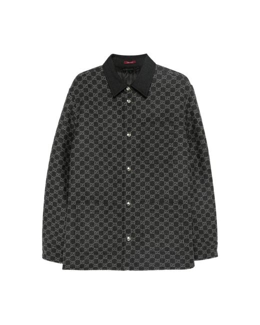 Gucci Black Brushed Gg Flannel Jacket for men