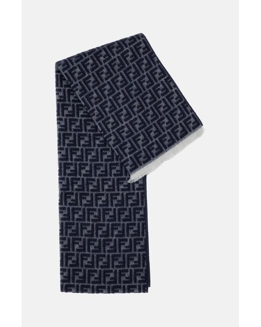 Fendi Blue Wool Scarf for men