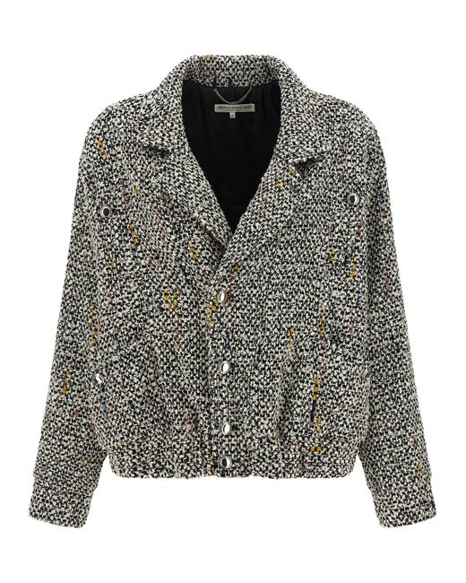 Alessandra Rich Gray Tweed Bomber Jacket