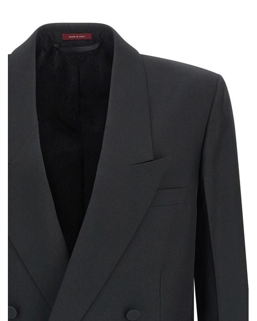 Gucci Black Double-Breasted Technical Panama Blazer for men