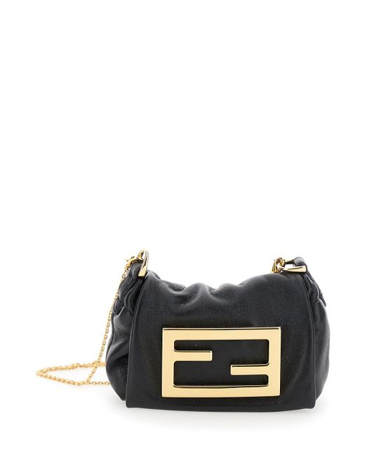 Fendi Black 'Mamma Baguette' Mini Bag With Metallic Ff On The Front for men