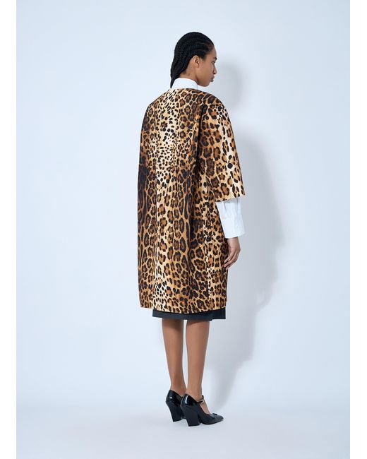 Prada White Single-Breasted Leopard Print Drill Coat