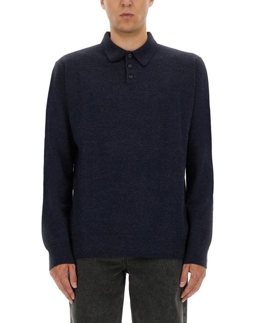 Maison Margiela Blue Buttoned Collar Wool Polo for men