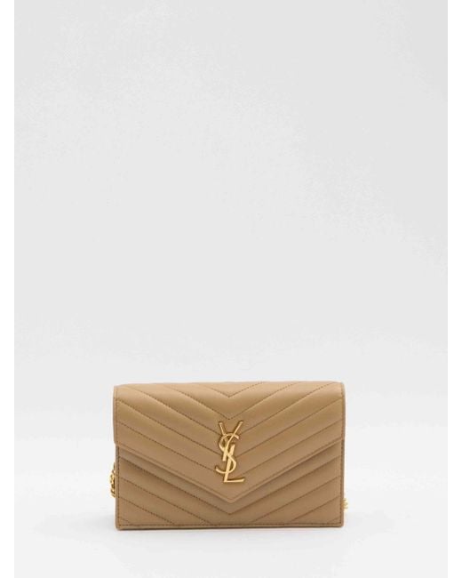 Saint Laurent Natural Envelope Cassandre Wallet With Chain